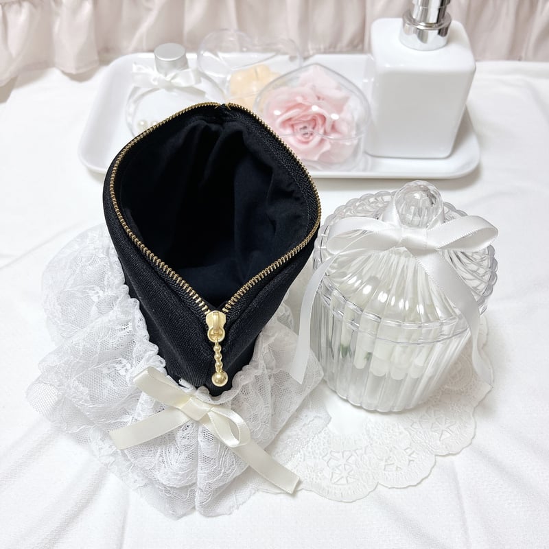 メイク品がひと通り入る♪】レースフリルとリボンにきゅん♡大人可愛い