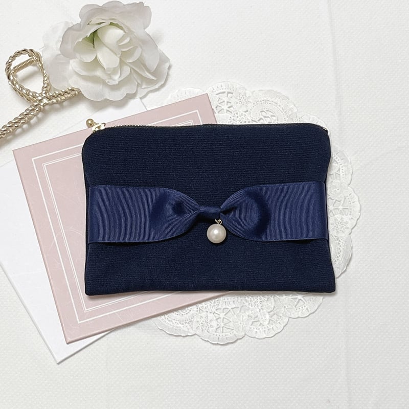 メイク品がひと通り入る♪】 大粒パール付き♡グログランリボンの大人  