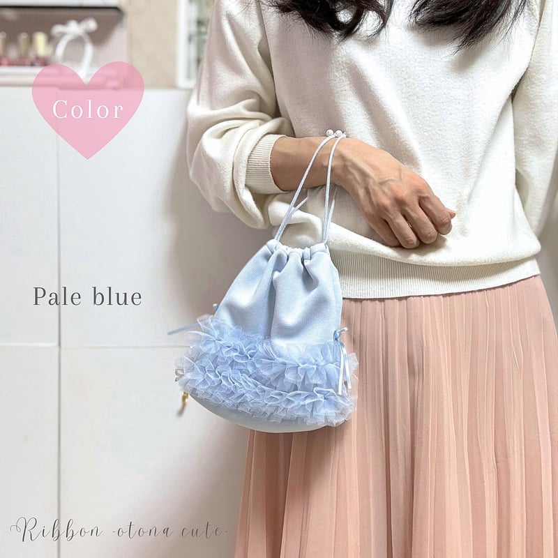 ⭐Liberty⭐ f.flora×C&S海のブロード チュールフリル巾着Ｌ ⭐Liberty⭐ f.flora×C&S海のブロード チュールフリル巾着L 【公式