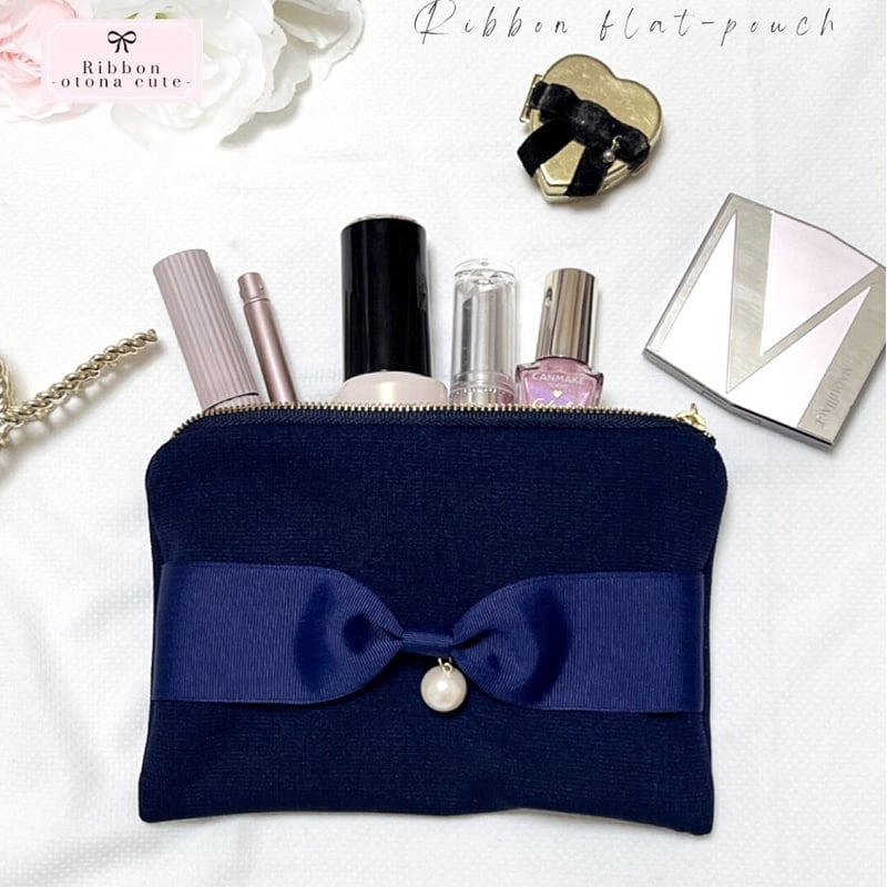 メイク品がひと通り入る♪】 大粒パール付き♡グログランリボンの大人  