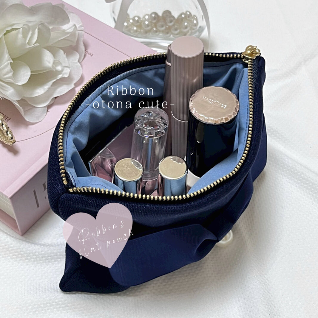 メイク品がひと通り入る♪】 大粒パール付き♡グログランリボンの大人  