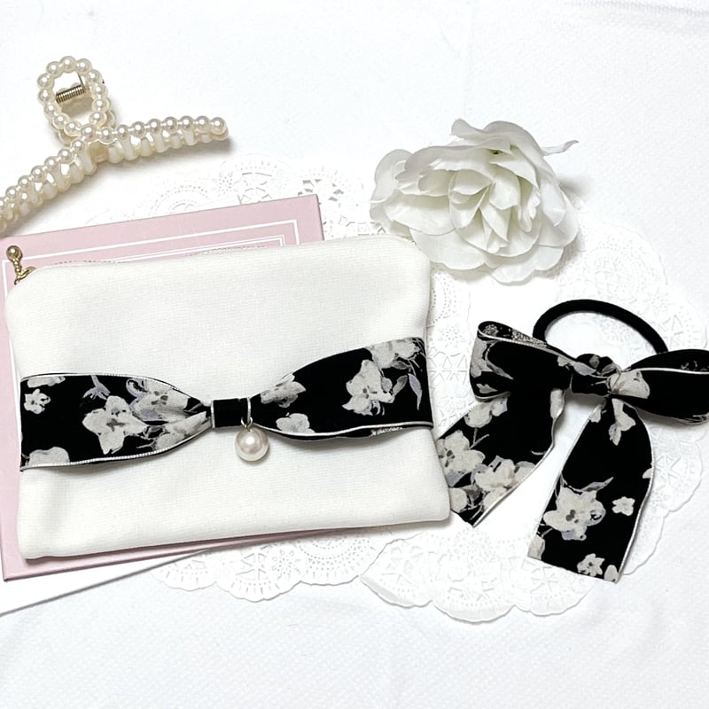 ファブリックリボン♪】上品な花柄 きれいめ♡ 蝶々リボンのヘアゴム