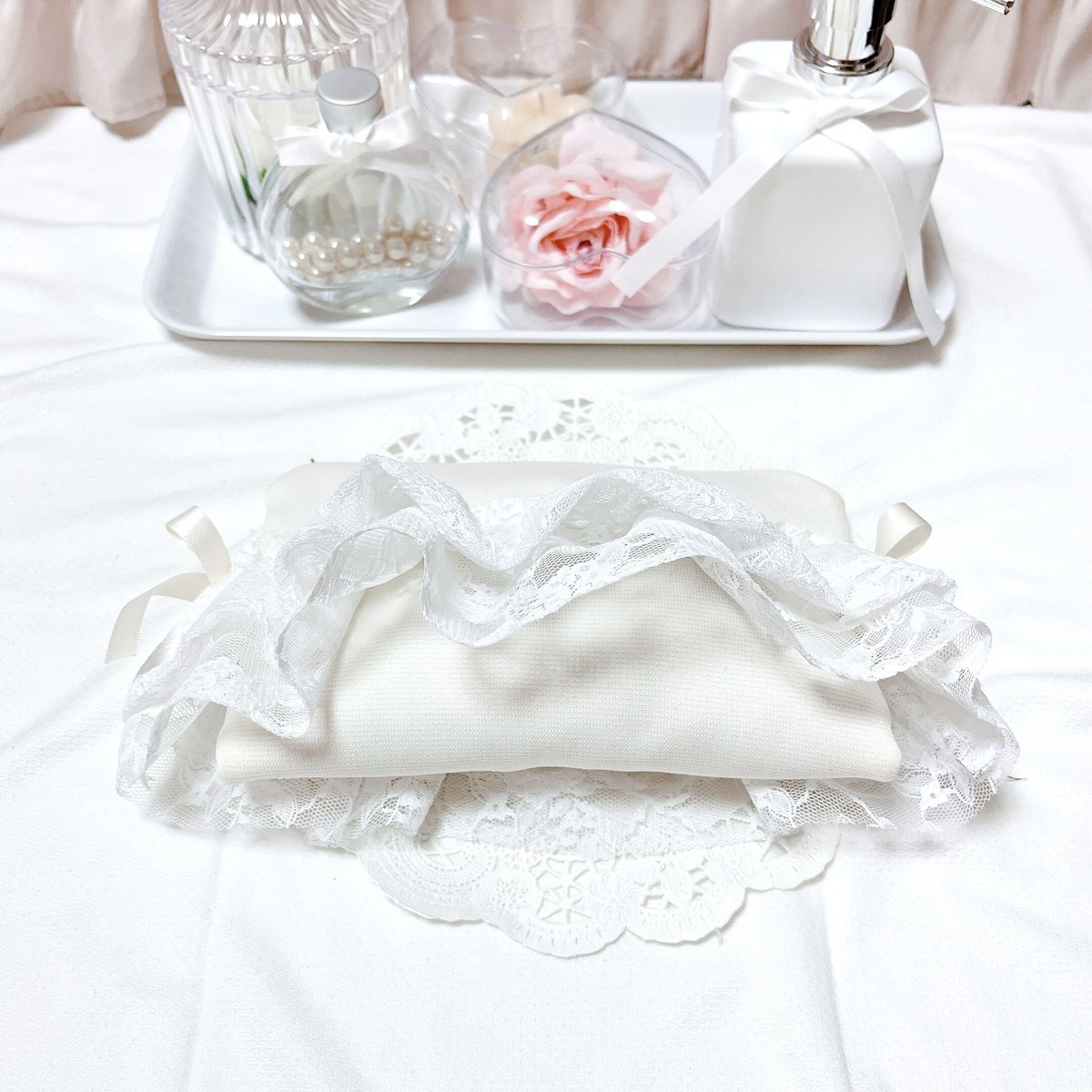 メイク品がひと通り入る♪】レースフリルとリボンにきゅん♡大人可愛い 