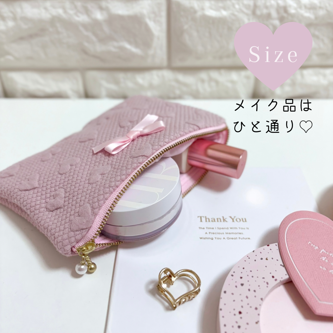 ハートキルティング リボンフラットポーチ｜くすみピンク［ -otona  