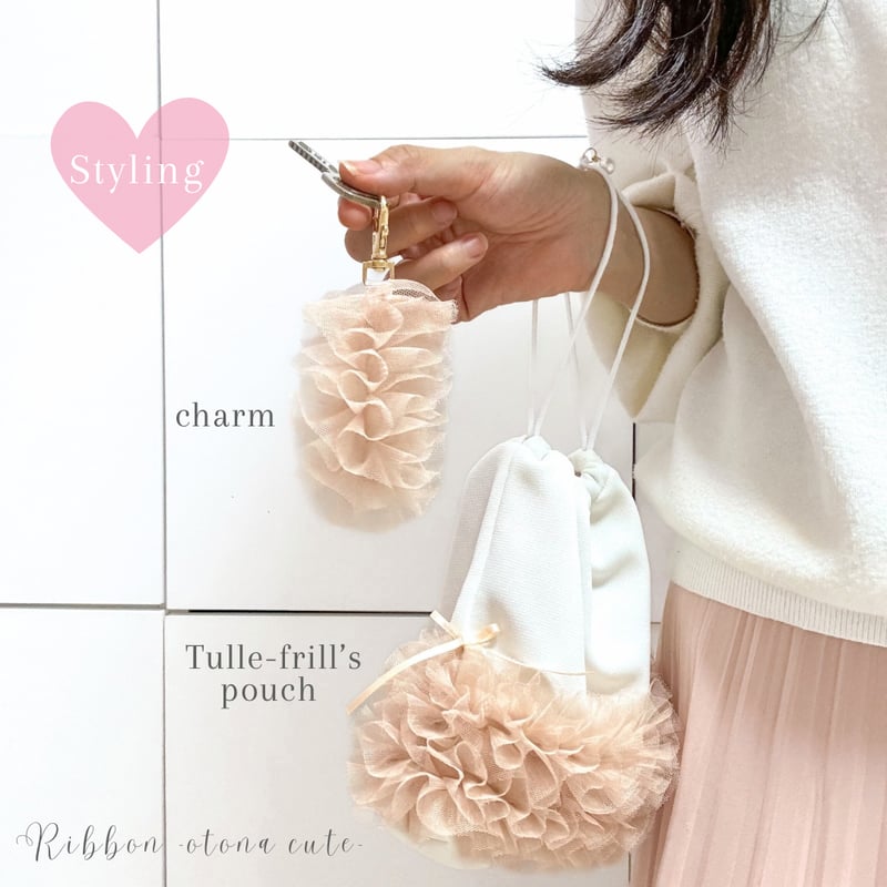 JILTU 巾着 ポーチ リボン ピンク フリル JILTU 巾着 ポーチ リボン ピンク フリル JILTU 巾着 ポーチ
