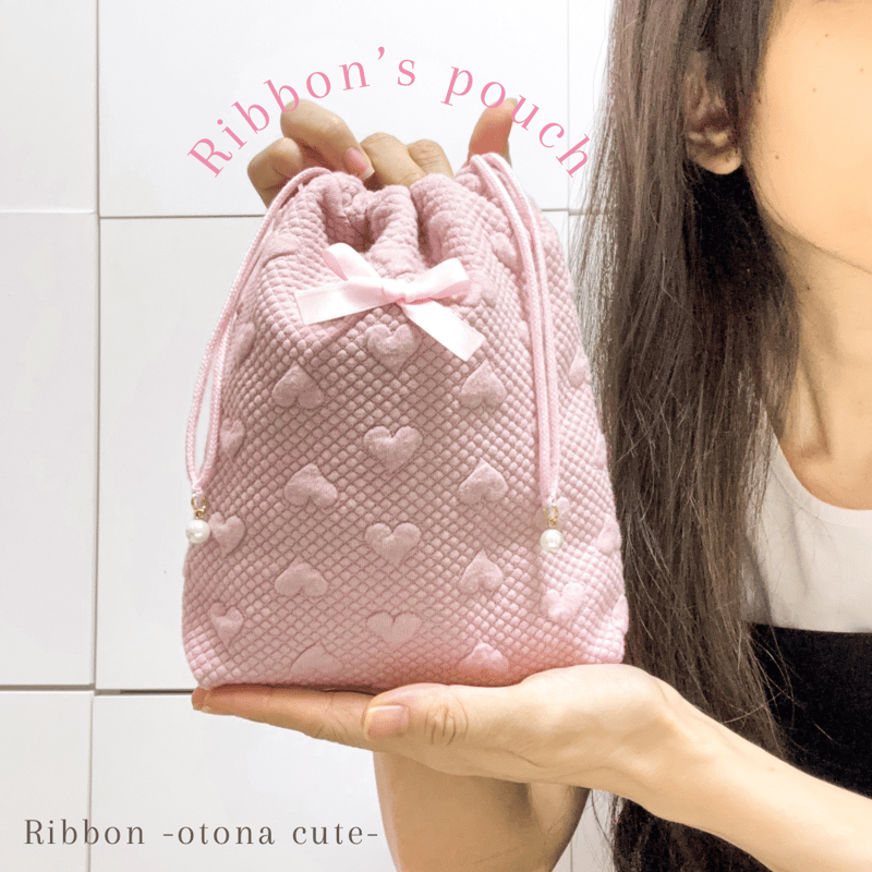 JILTU 巾着 ポーチ リボン ピンク フリル チュールフリル リボン巾着ポーチ｜ペールブルー × ライトブルー