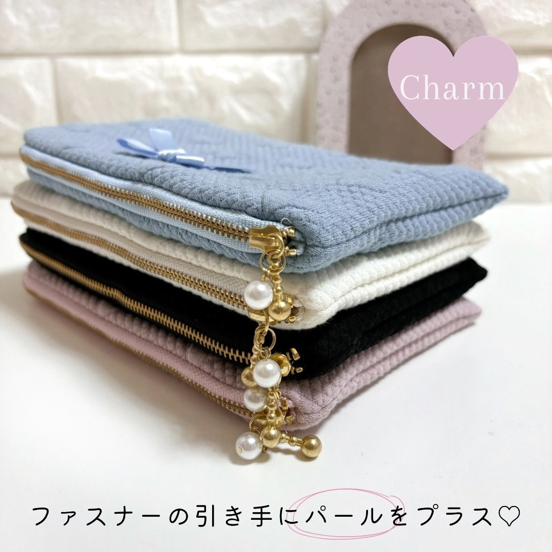 ハートキルティング リボンフラットポーチ｜くすみピンク［ -otona 
