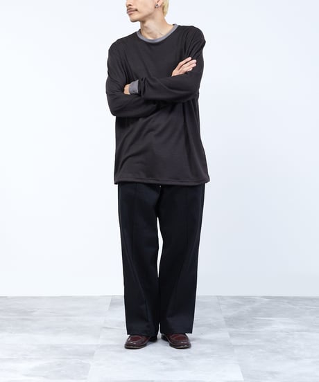 And A アンドエー / 2/72 WOOL JERSEY L/S RINGER KNIT TEE super100防縮ウォッシャブルウールジャージーリンガーニットロンT / AA-A23M005