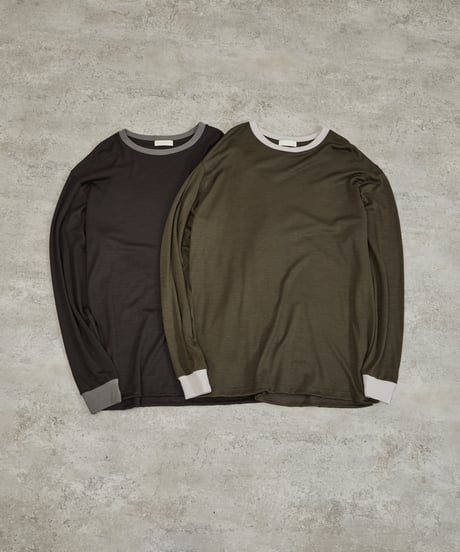 And A アンドエー / 2/72 WOOL JERSEY L/S RINGER KNIT TEE super100防縮ウォッシャブルウールジャージーリンガーニットロンT / AA-A23M005