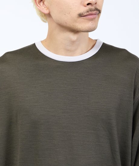 And A アンドエー / 2/72 WOOL JERSEY L/S RINGER KNIT TEE super100防縮ウォッシャブルウールジャージーリンガーニットロンT / AA-A23M005