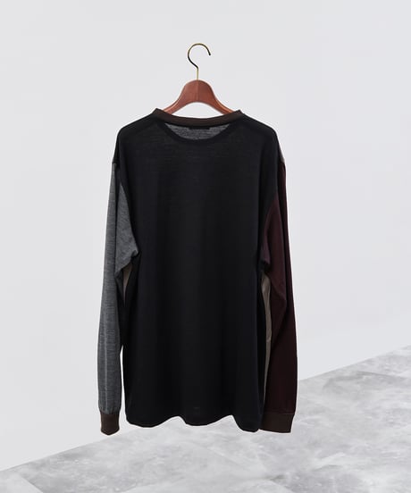 And A アンドエー / 2/72 WOOL JERSEY L/S CRAZY KNIT TEE super100防縮ウォッシャブルウールジャージークレイジーニットロンT / AA-A23M006