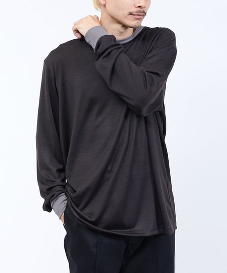 And A アンドエー / 2/72 WOOL JERSEY L/S RINGER KNIT TEE super100防縮ウォッシャブルウールジャージーリンガーニットロンT / AA-A23M005