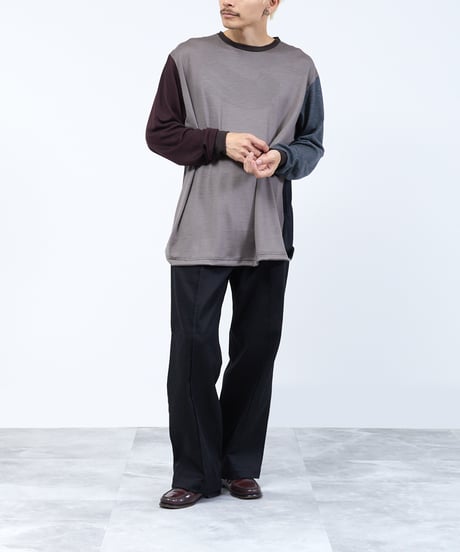 And A アンドエー / 2/72 WOOL JERSEY L/S CRAZY KNIT TEE super100防縮ウォッシャブルウールジャージークレイジーニットロンT / AA-A23M006