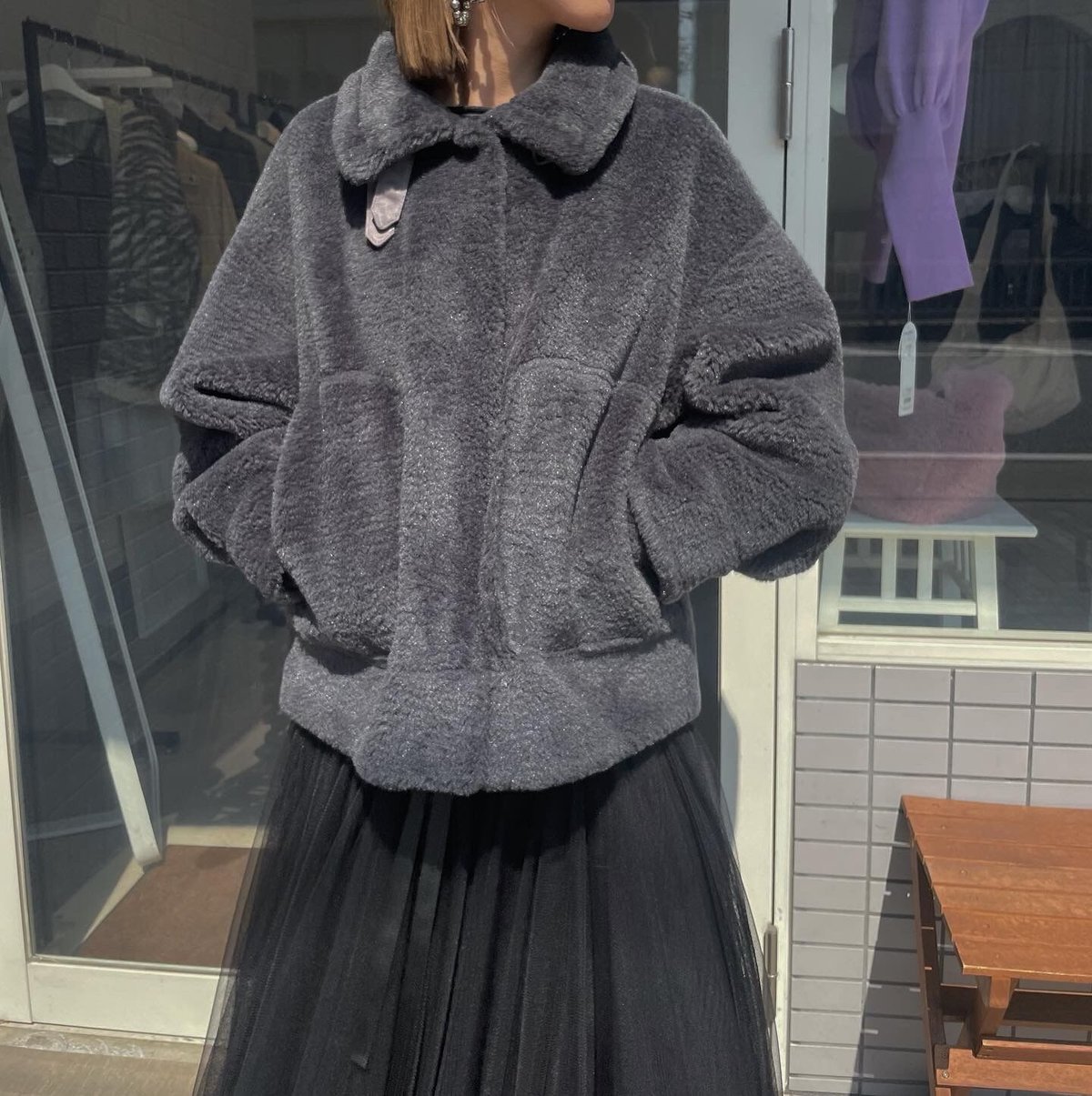 stand collar boa jacket(グレー) | SETiA
