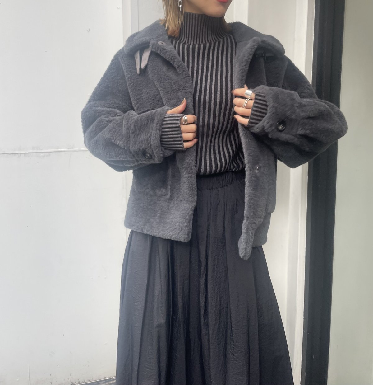 stand collar boa jacket(グレー) | SETiA