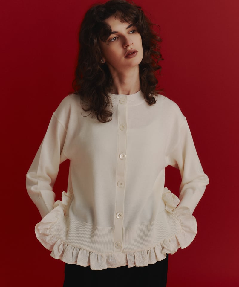 オーガ OHGA裾フリルブラウス ホワイトFRILL short sleeves ohga 裾フリル