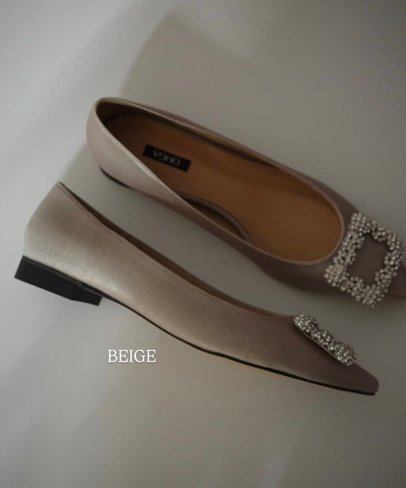 OHGA オーガ サテン ビジュー パンプス フラットシューズ アイボリー SATIN BIJOU PUMPS | OHGA
