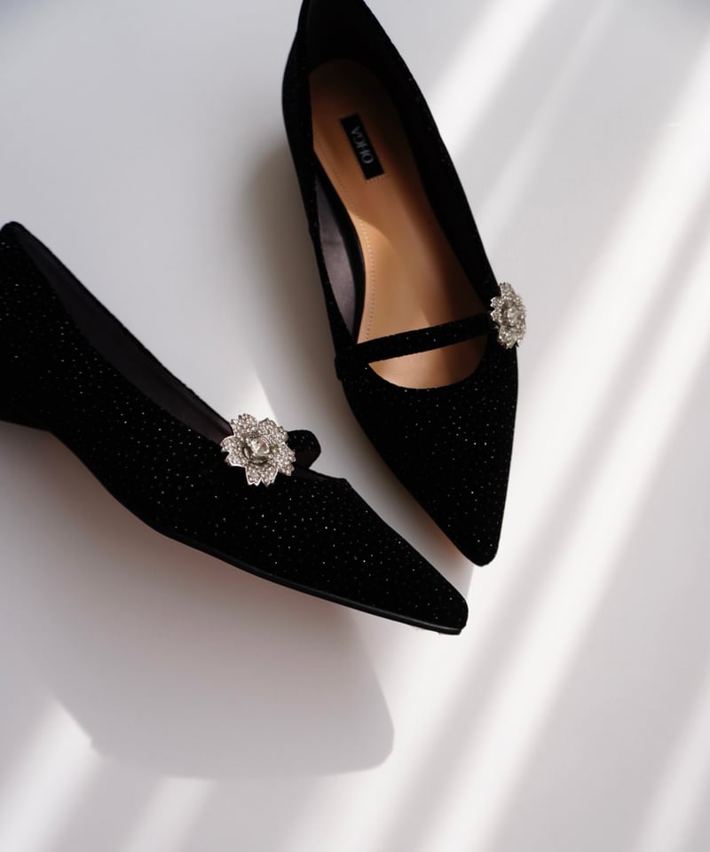 OHGA  グリッタービジューパンプス　ブラック♫ GLITTER BIJOU PUMPS | OHGA