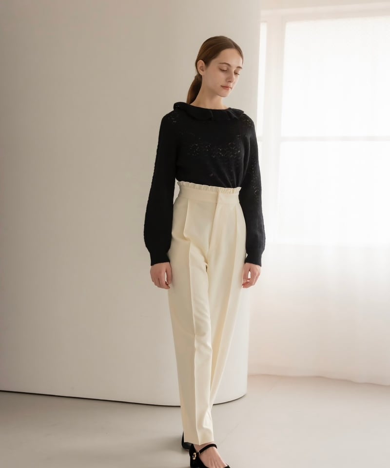 papier frill pants フリルパンツ TAAKK - 【25SS】フリル パンツ / RUFFLE PANTS / ブラック | STORY