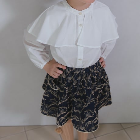 Piping gather skirt / navy jacquard