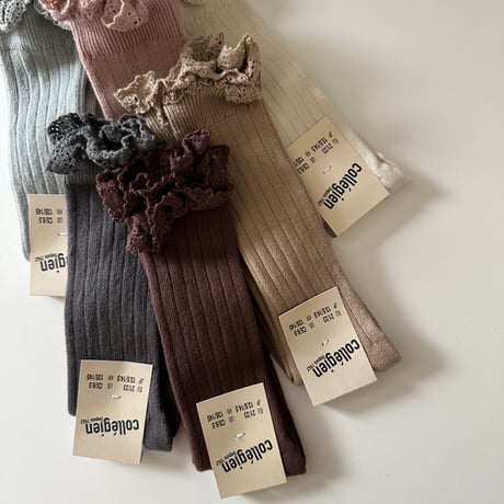 Collegien / Joséphine - Lace-Trim Ribbed Knee-high Socks