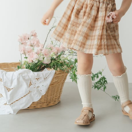 Gather skirt / Coral check