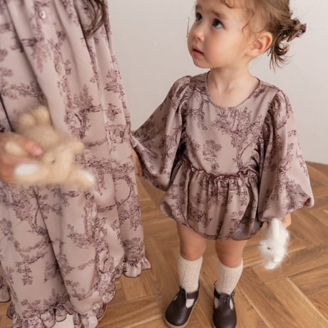 Ange rompers / toile de jouy - pink brown