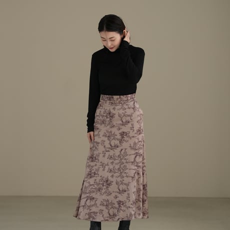 ladies Siren skirt / toile de jouy - pink brown