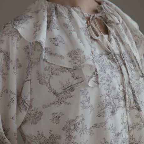 ladies Flare blouse / toile de jouy - ivory