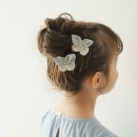 Fabric butterfly clip 2pc set / Grey gingham & Cream