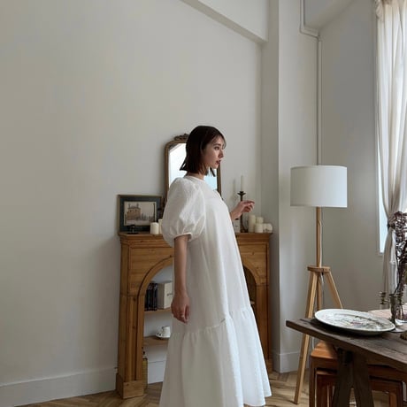 ladies Back ribbon dress / white