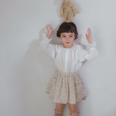 Piping gather skirt / milk tea jacquard