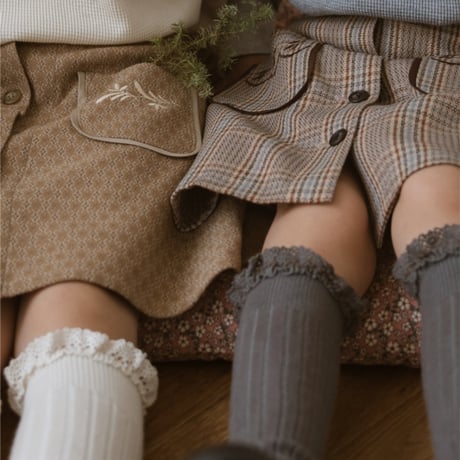 Collegien / Joséphine - Lace-Trim Ribbed Knee-high Socks