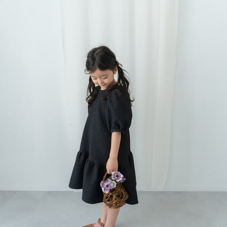 kids Back ribbon dress / black