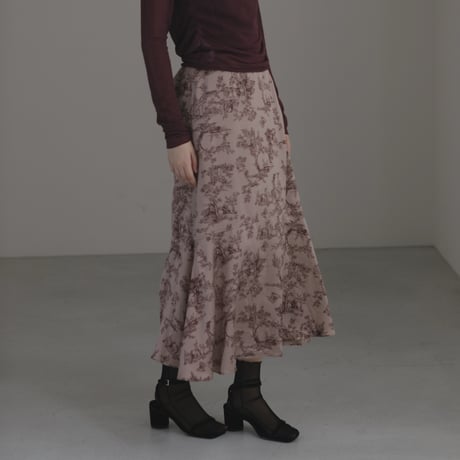 ladies Siren skirt / toile de jouy - pink brown