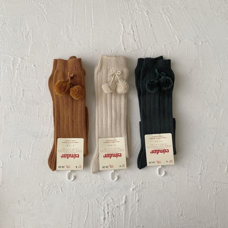 condor / Pompoms rib knee-high socks  3015-2
