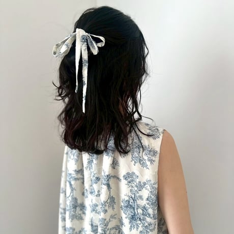 ladies Sleeve less gather dress / toile de jouy - vanilla