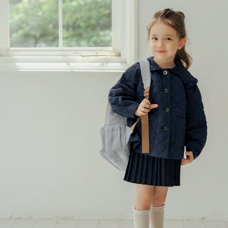 Quilting frill short coat / navy
