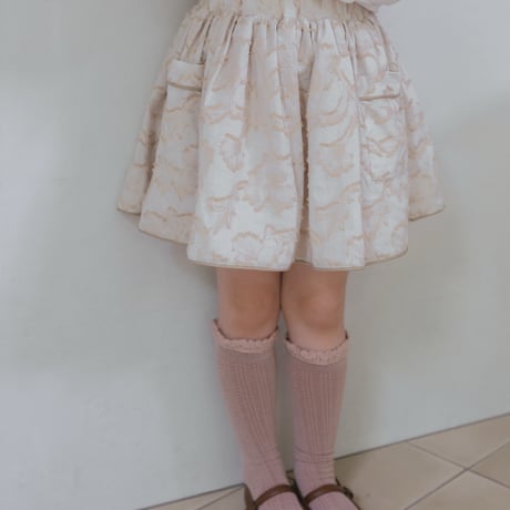 Piping gather skirt / milk tea jacquard
