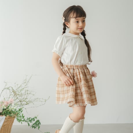 Gather skirt / Coral check