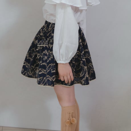 Piping gather skirt / navy jacquard