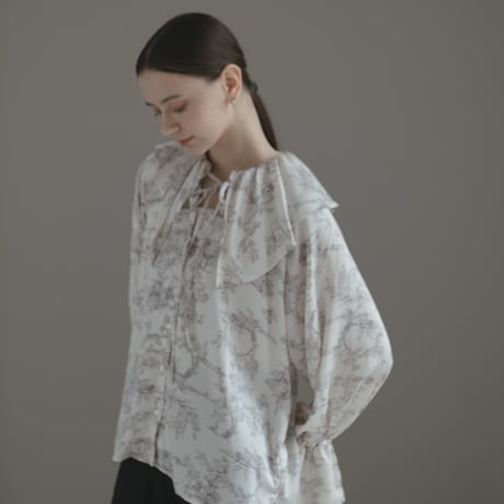 ladies Flare blouse / toile de jouy - ivory