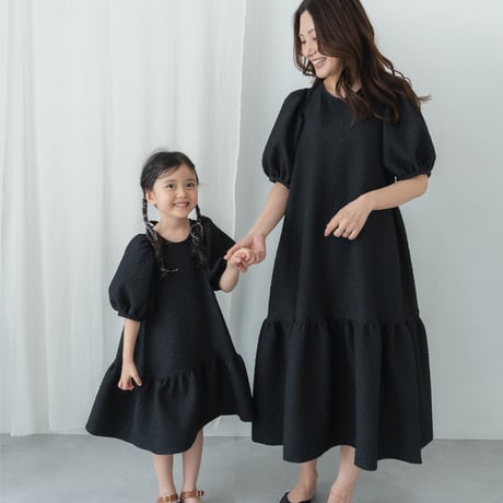 kids Back ribbon dress / black