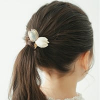 Fabric tulip tie 2pc set / Camel check & White lace