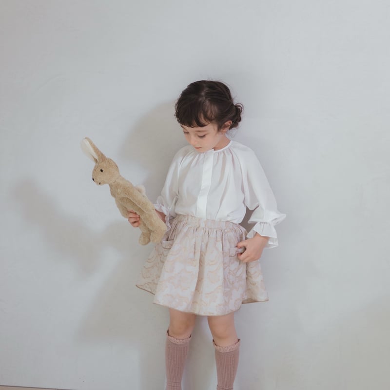 試着のみタグ付き　TEA & CAKE jumper skirt　ベージュ Piping gather skirt / milk tea jacquard | june