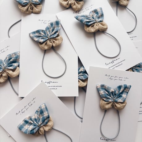Fabric butterfly tie / Letter check Sky & Butter cream