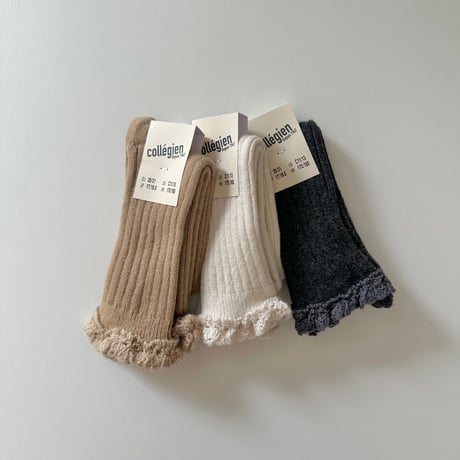 Collegien / Hermine - Chaussettes cachemire et laine avec dentelle