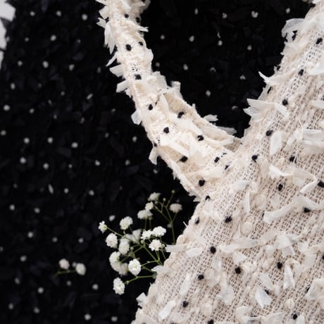 Pompom tote bag / cream dot