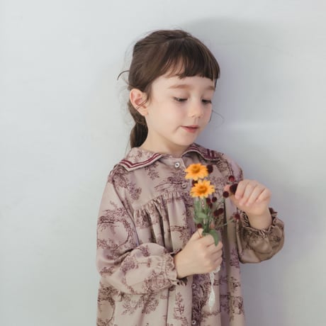 Winter sailor dress / toile de jouy - pink brown