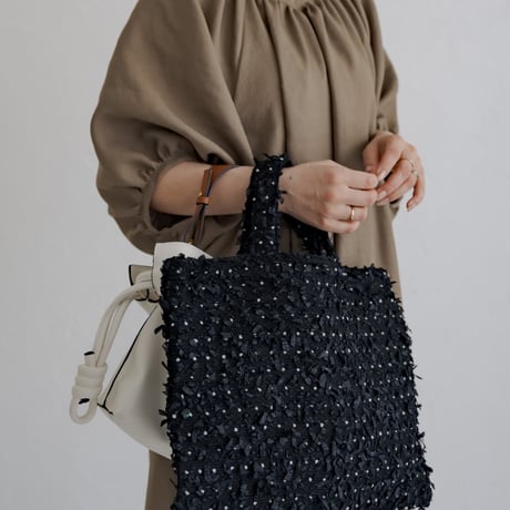 Pompom tote bag / black dot